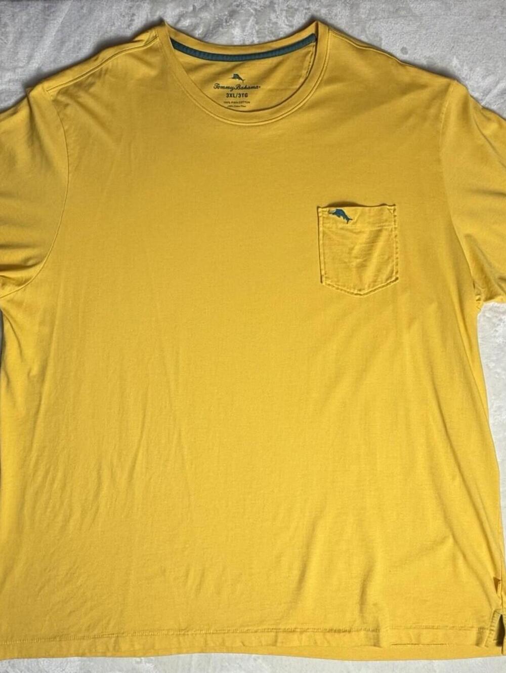 Tommy Bahama T-Shirt Mens 3XL Yellow Pima Cotton Pocket Tee Big Tall
